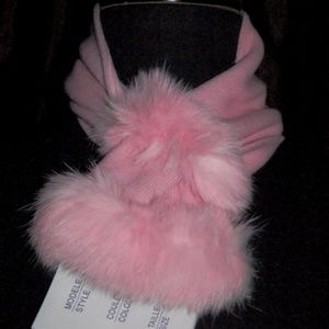 Knit and Rabbit Fur Scarf - pink